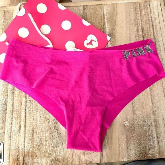 NWT Victoria’s Secret Sz M Pink Grey Graphic Cheeky No show Laser cut panties - Picture 1 of 8